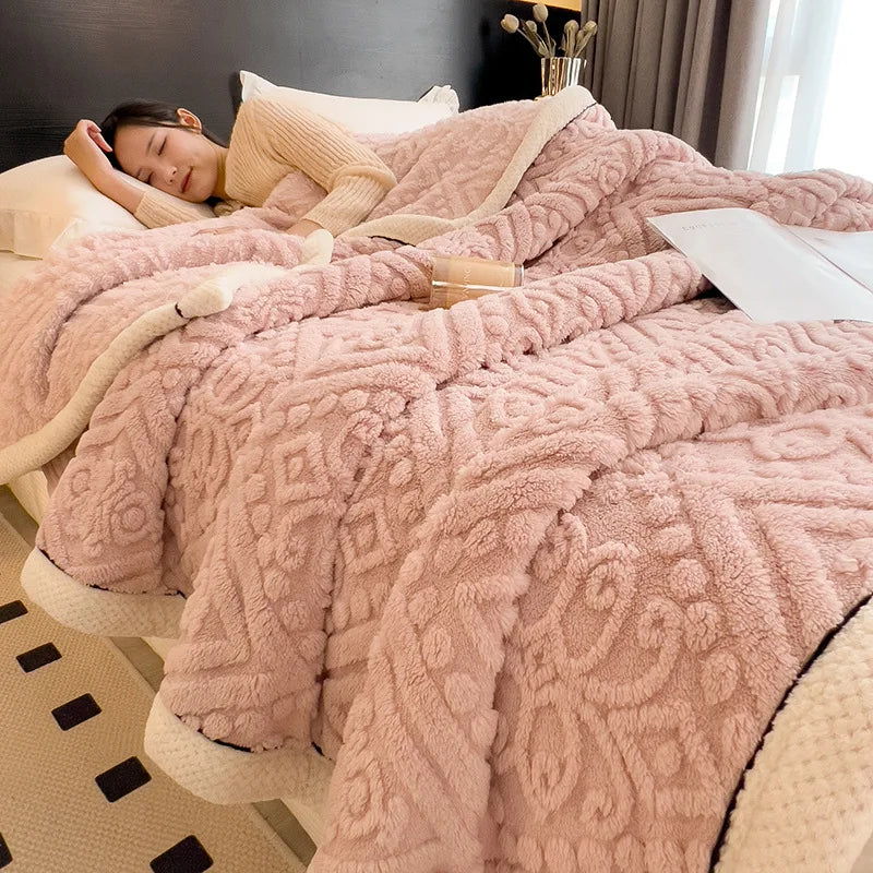 DecorBites™ Coral Fleece Warm Blanket: Cozy Thicken Winter Bed Blanket