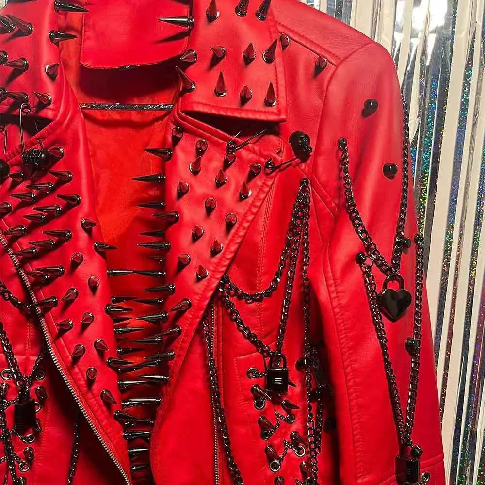 Women's Spiked Studded Rivet Goth Emo Pu Leather Jacket Grunge