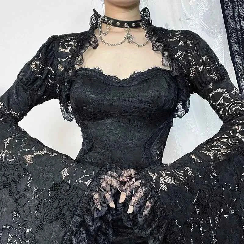 Gothic Classic Lace Flare Sleeve Blouse Y2K Rave
