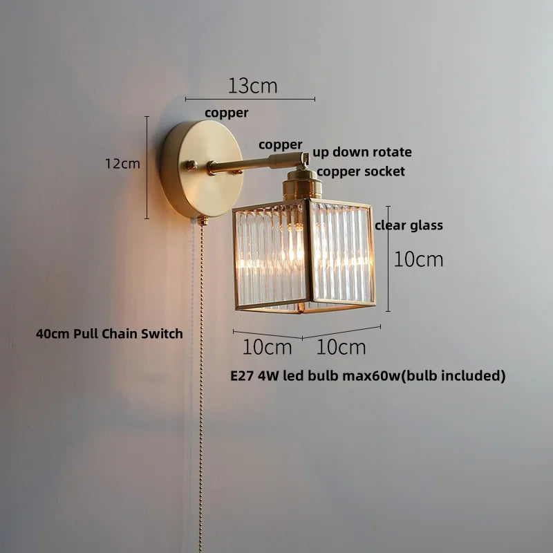 DecorBites™ Japanese Style LED Wall Light Clear Glass Pull Chain Switch Bedside Lamp