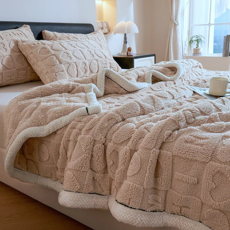 DecorBites™ Cozy Lamb Wool Blanket: Double-Sided, Thick Coral Fleece, Skin-Friendly & Warm