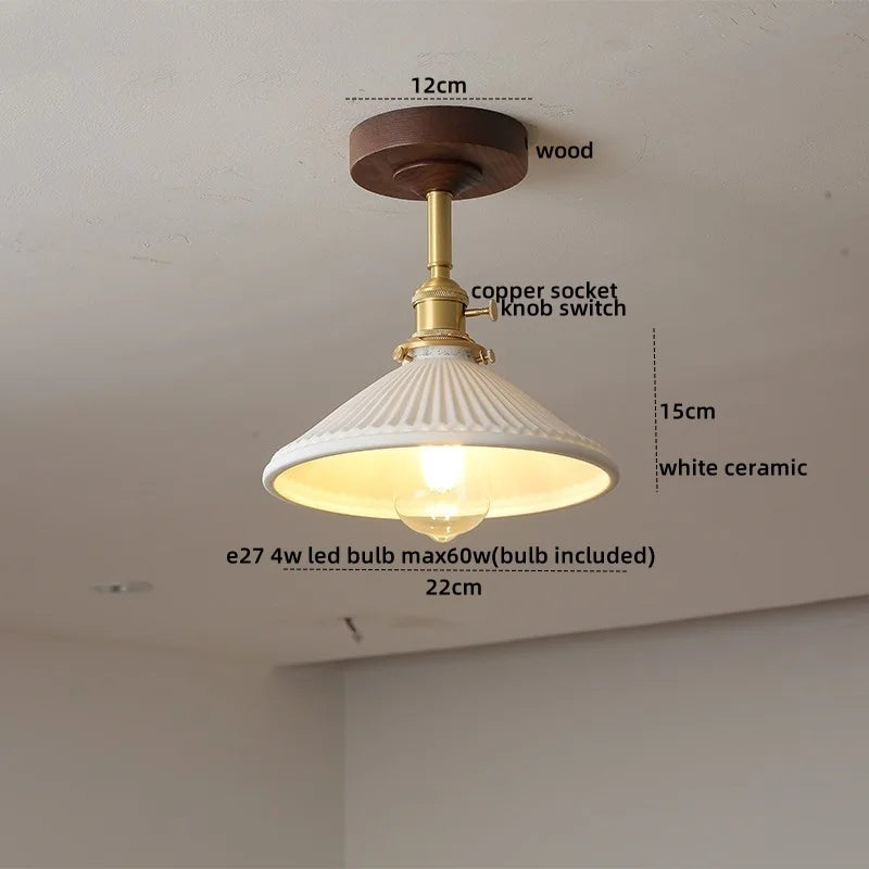 DecorBites™ Green Glass LED Ceiling Lights: Modern Copper Wood Indoor Lamp