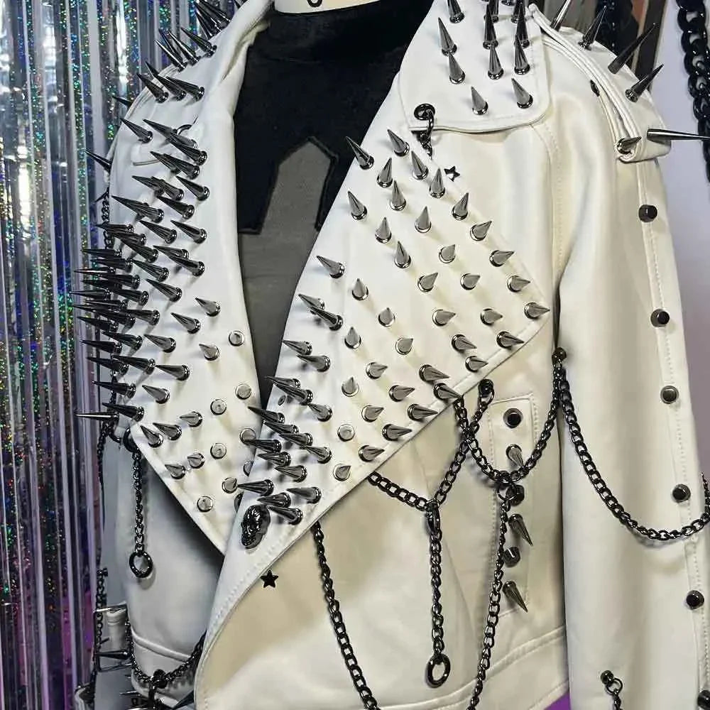 Y2K Vegan Leather Skull Coat Studded Rivet Gothic Grunge