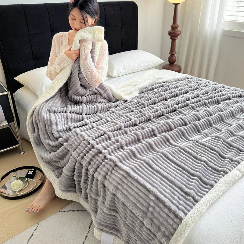 DecorBites™ Cozy Lamb Wool Plush Blanket for Adults: Soft, Thickened, Multi-Use Ribbed Shawl
