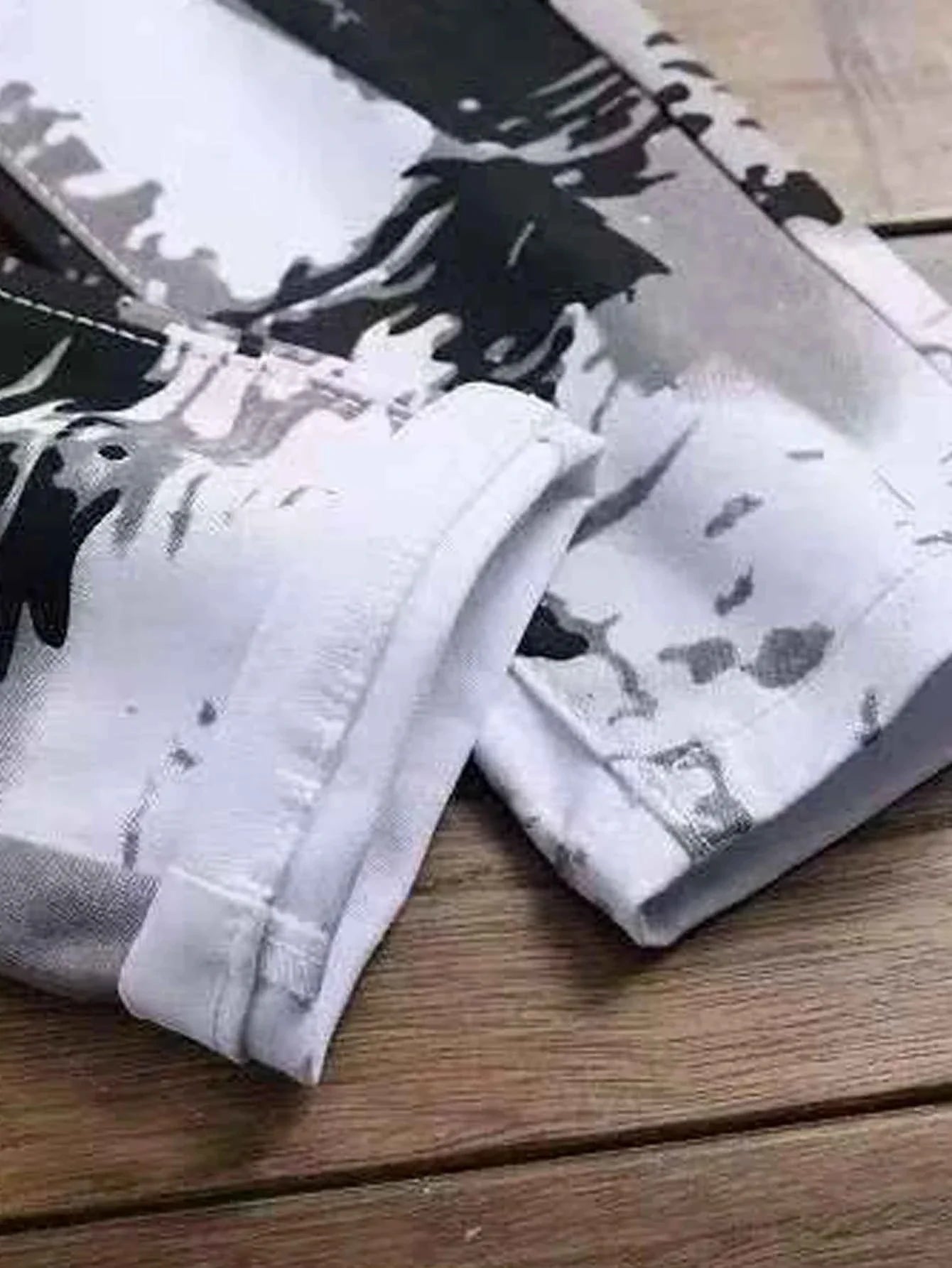 Men's Pants Casual Black And Grey Printed Denim Pants Slim Fit