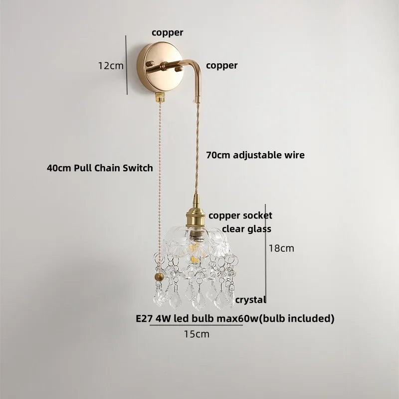 DecorBites™ Adjustable LED Wall Light Clear Glass Copper Bedside Lamp