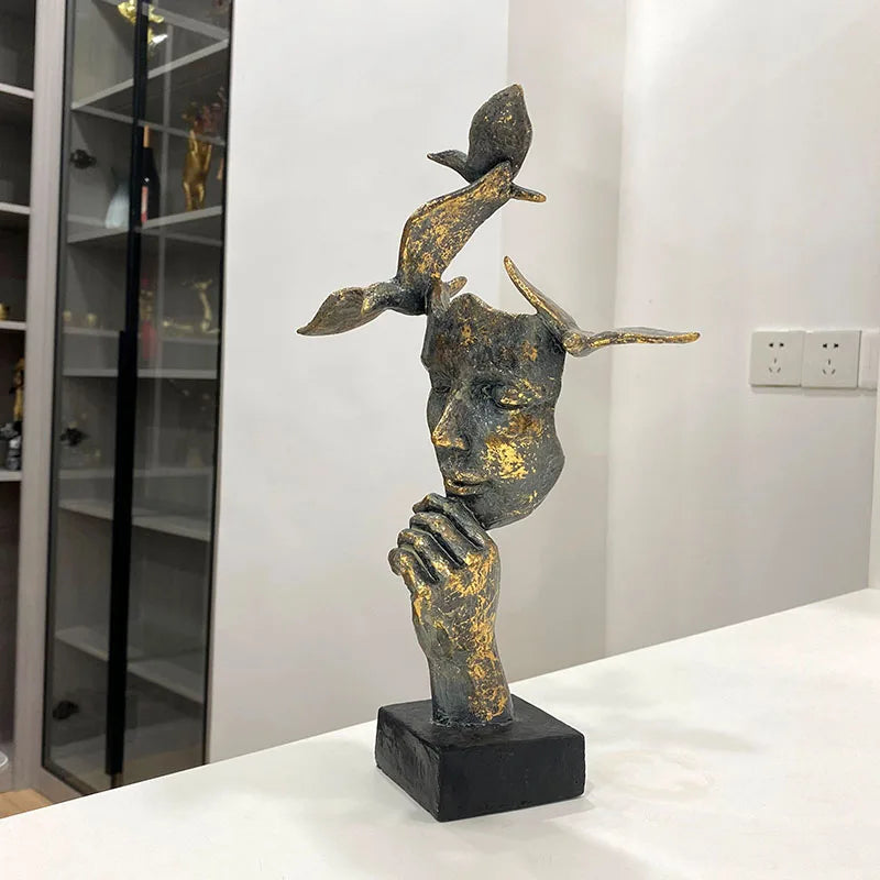 DecorBites™ Golden Mask Bird Figurine Statue for Home Office Decor