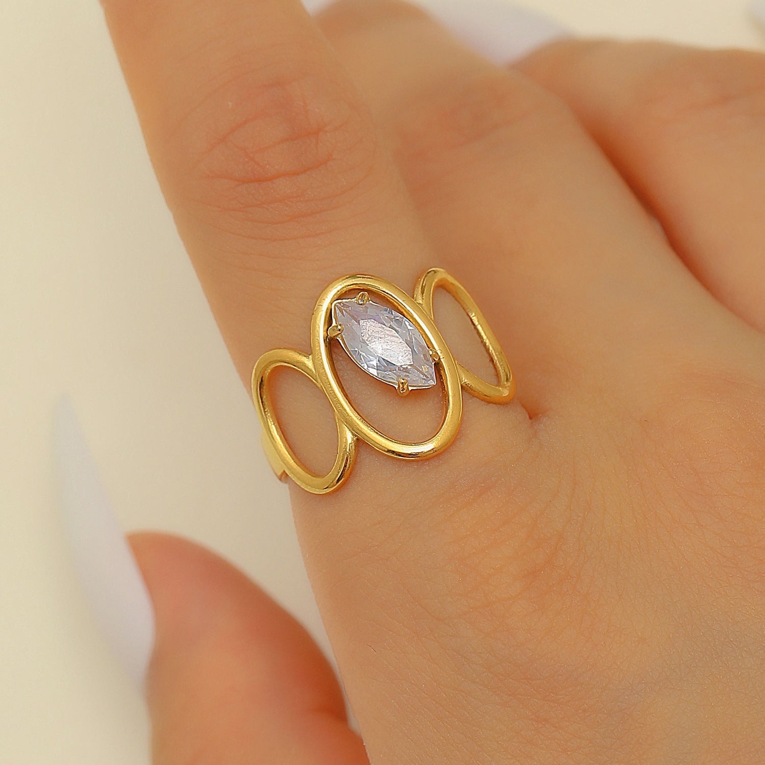 Stainless Steel Zircon Line Ring