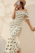 Pre-Loved Floral Shirred Puff Sleeve Mermaid Dress