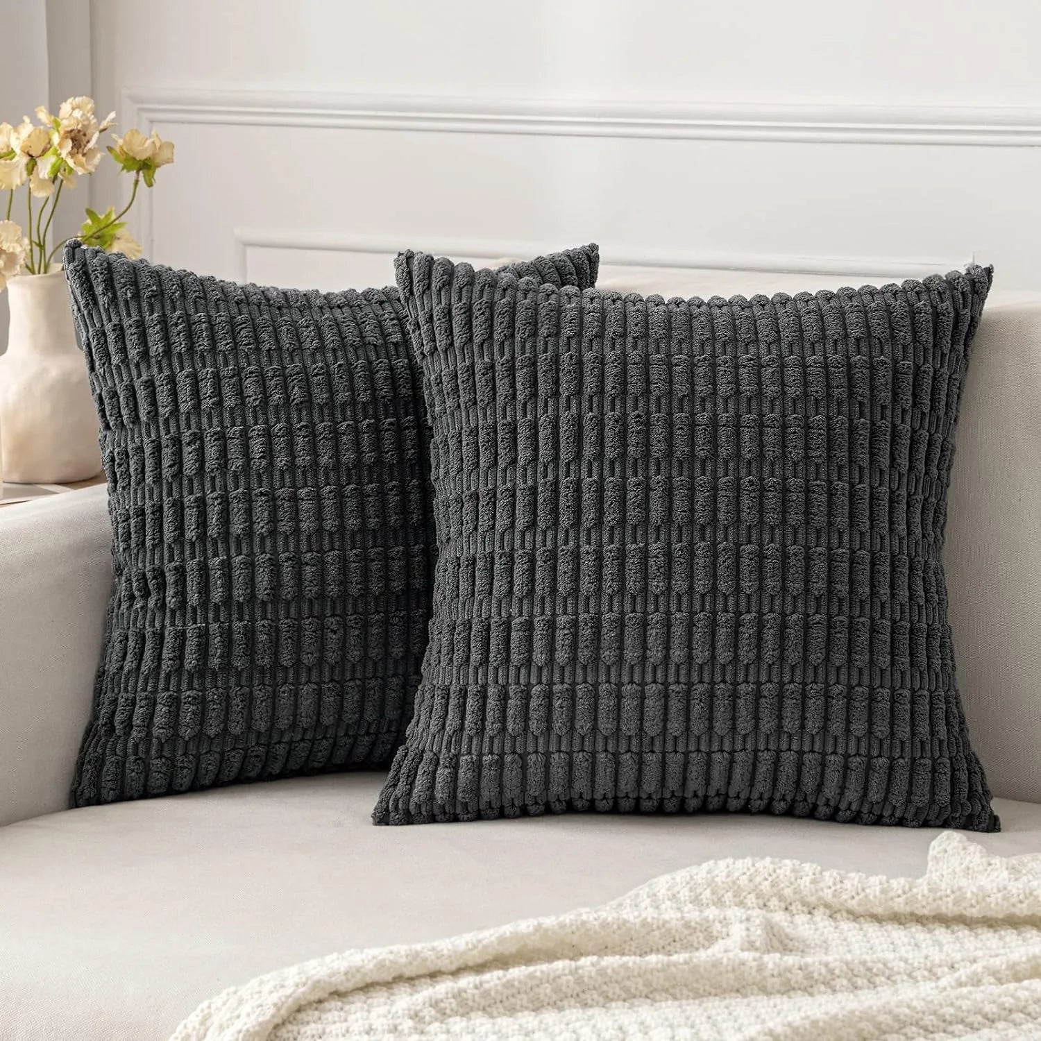 DecorBites™ Corduroy Striped Pillow Cover 18x18 Inch Luxury Cushion Case for Living Room