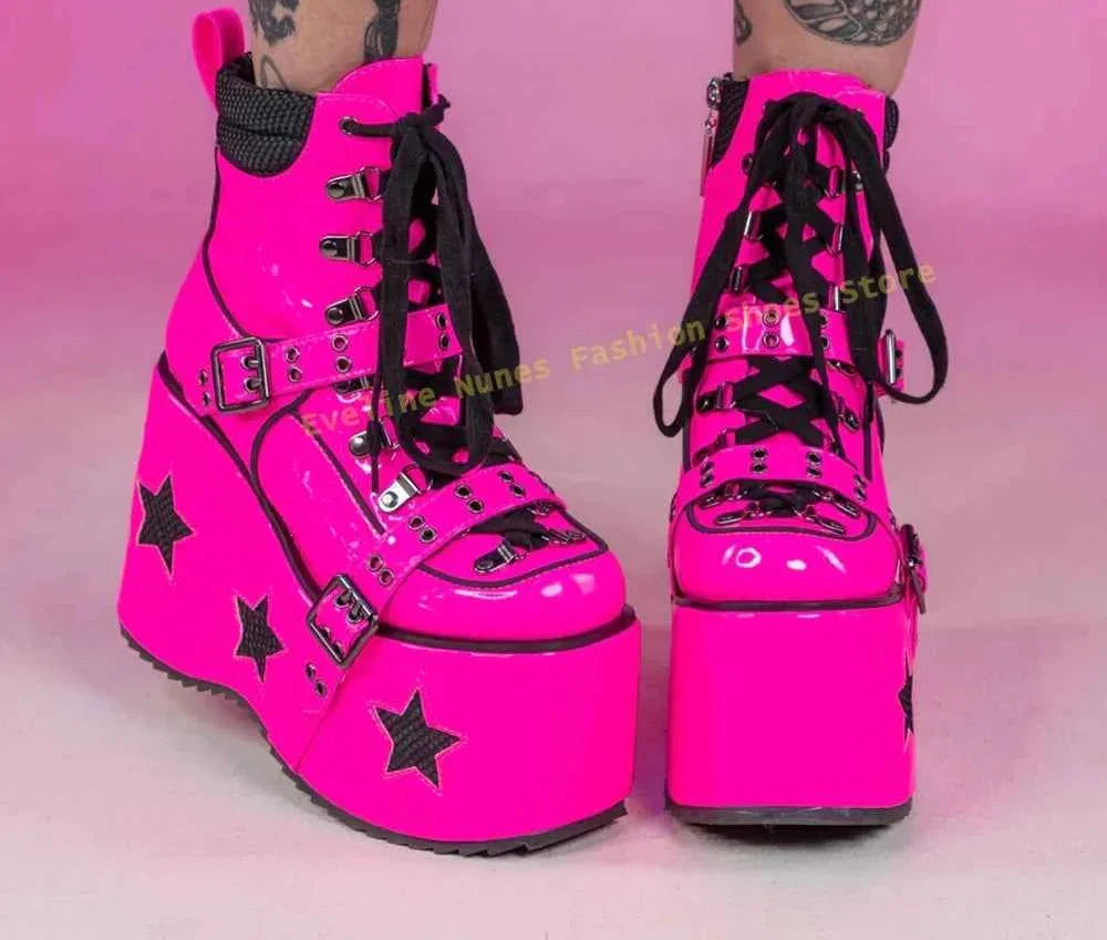 Green Spaced Out Platform Boots Round Patchwork Women Cyberpunk