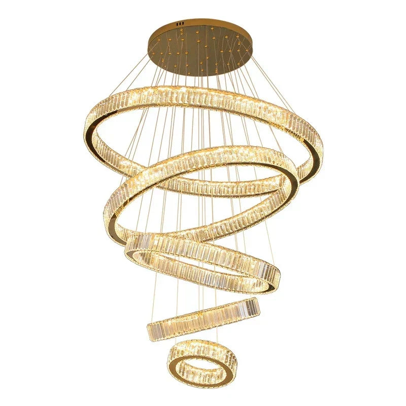 DecorBites™ Gold Crystal Round Ring Chandeliers with LED Pendant Light for Ceiling Lighting