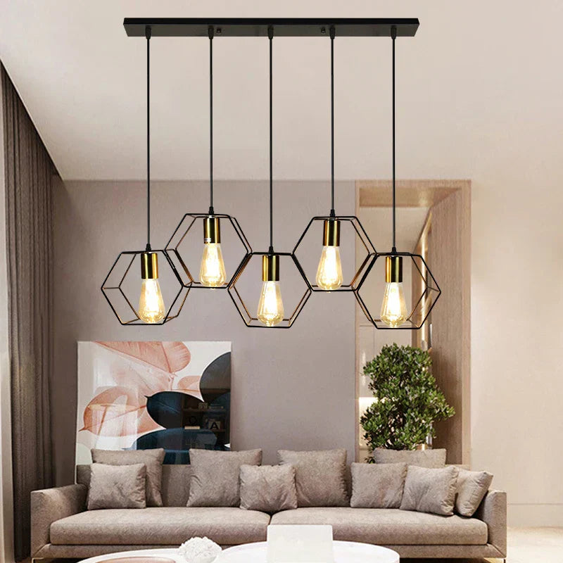 DecorBites™ Geometric LED Chandelier: Modern Metal Frame Light for Dining Room or Bedroom