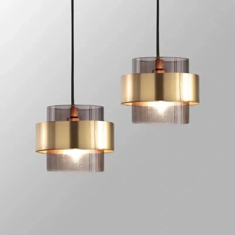 DecorBites™ Gold Wrought Iron Hanging Lamp Glass Shade Suspended Pendant Light
