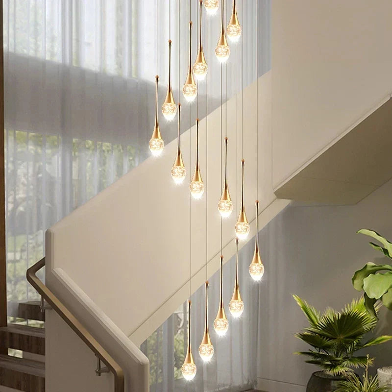 DecorBites™ Crystal LED Chandeliers: Luxury Long Staircase Hanging Lights for Living Room Lobby