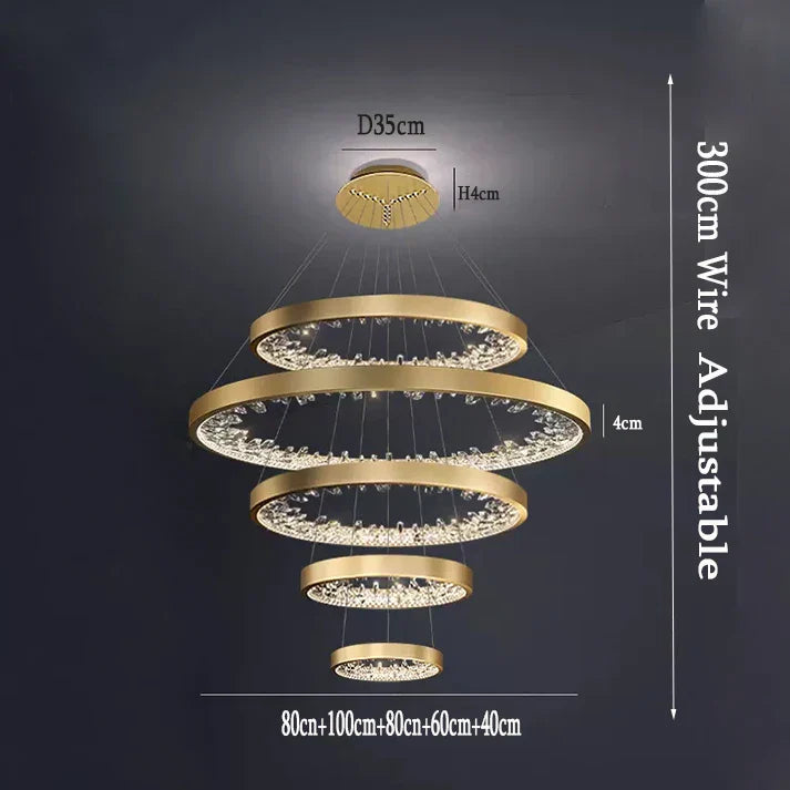 DecorBites™ Crystal Led Chandelier: Modern Luxury K9 Ring Dimmable Circle Hanging Lamp - Bedroom Living Dining Room Lighting