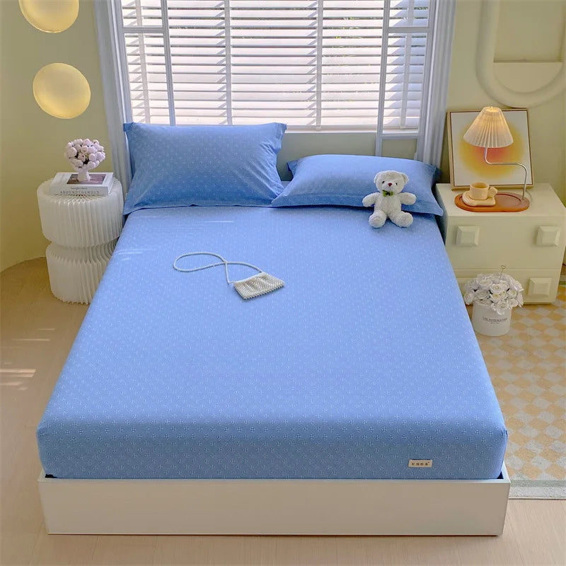 DecorBites™ Cotton Striped Fitted Bed Sheet for Queen Double Mattress Cover