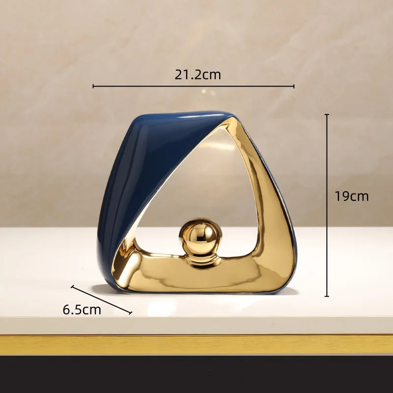 DecorBites™ Geometric Triangles Golden Ball Skeleton Sculpture: Abstract Home Decor Figurine