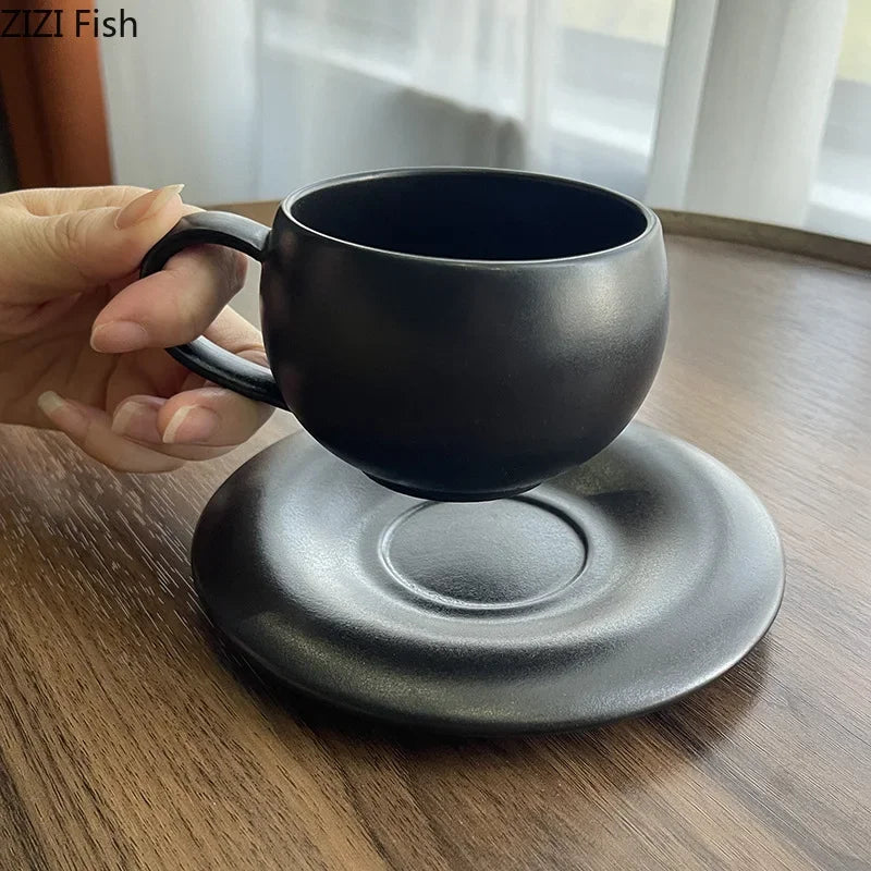 DecorBites™ Frosted 250ml Ceramic Cup & Saucer Set for Coffee, Tea, Juice