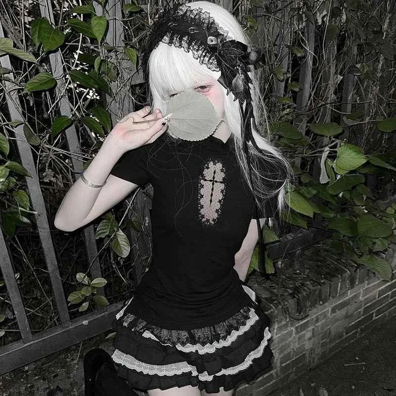Hollow Out T-shirt Gothic Punk Alt Style