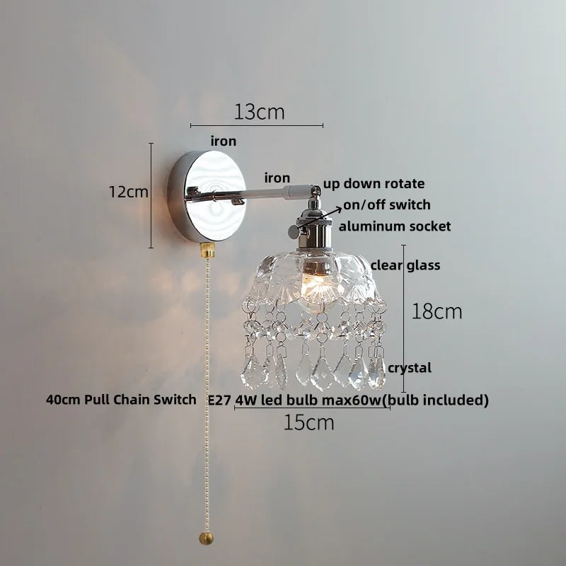 DecorBites™ Crystal Iron LED Wall Light Modern Bedside Lamp Clear Glass Wandlamp