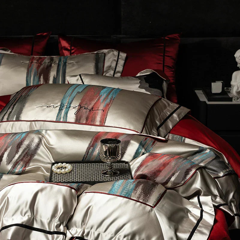 DecorBites™ Luxe Brocade Jacquard Bedding Set with Egyptian Cotton & Embroidery