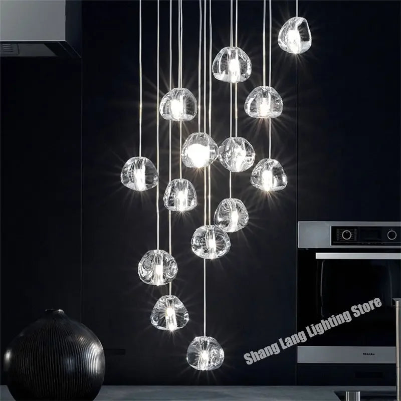 DecorBites™ Crystal Water Droplet Chandelier: Modern LED Staircase Pendant Light - Luxury Ball Hanging Lamp