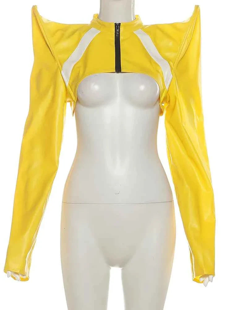 Women's Faux Leather Zip Cardigan Jacket Full Sleeve Navel Exposed