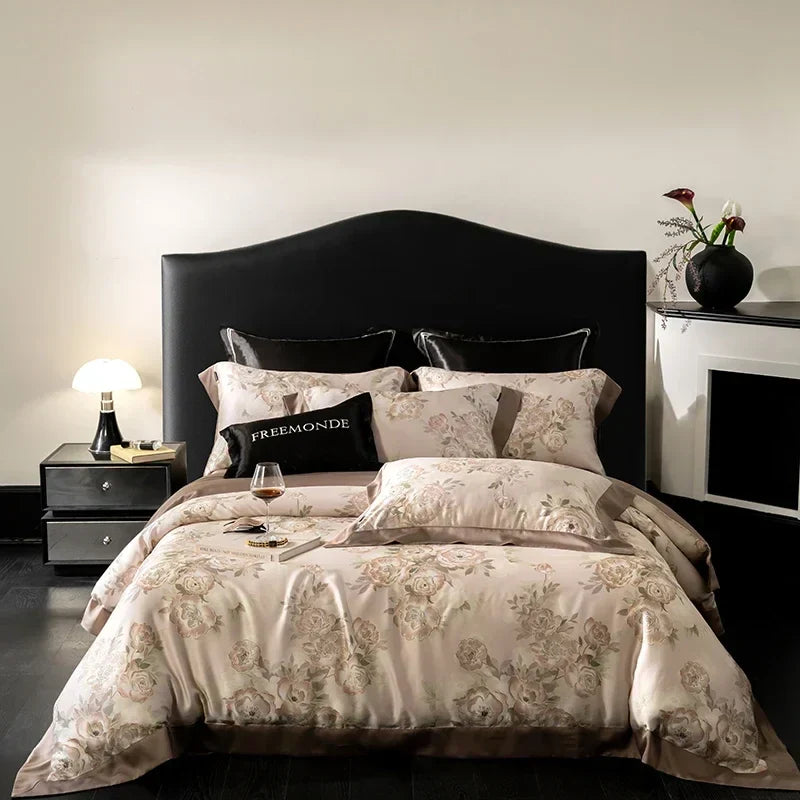 DecorBites™ Egyptian Cotton Print Bedding Set: King Queen Sheet Pillowcase Duvet Cover