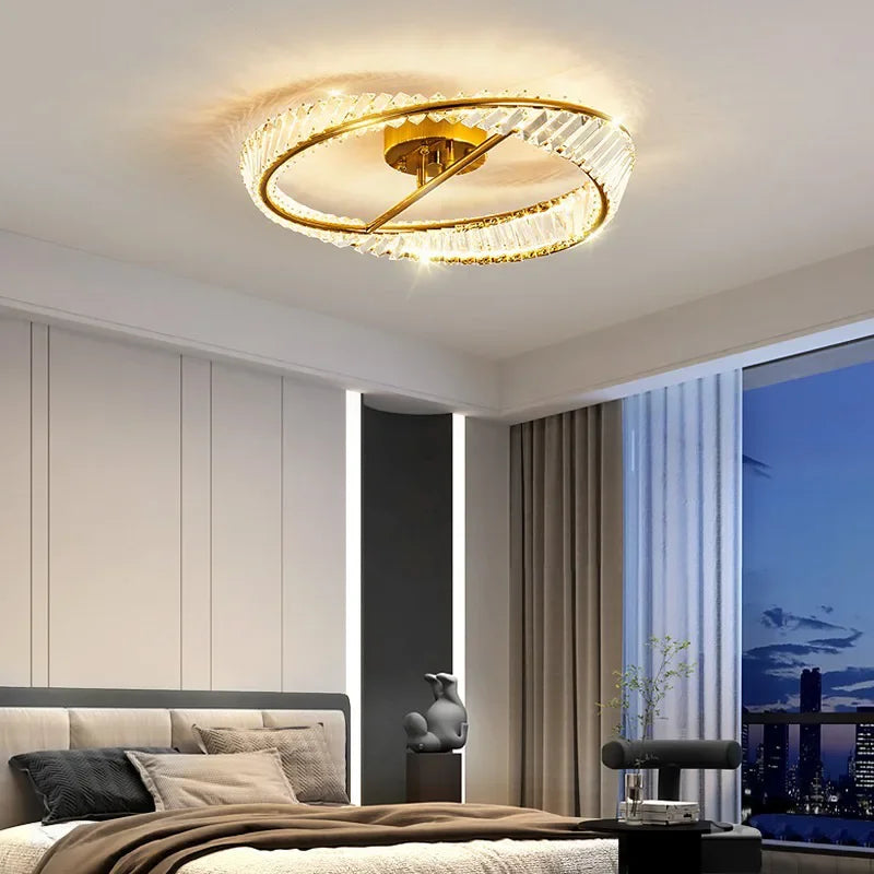DecorBites™ Crystal Rings LED Ceiling Light: Modern Dimmable Gold Lustre for Indoor Home Decor