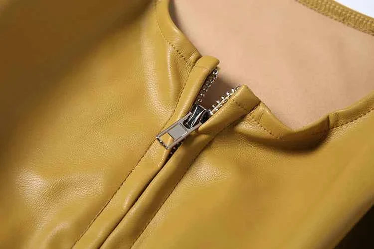 PU Crop Jacket Women Irregular Waist-Cinch Spring Wild Zip Full Sleeve Streetwear