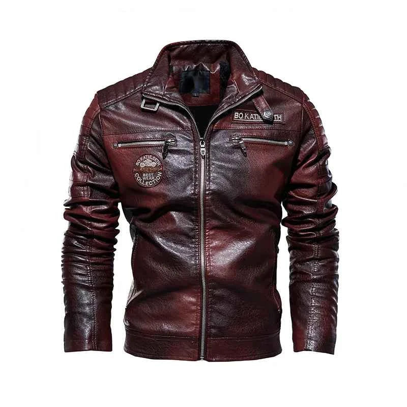 Leather Coat Men Winter Fleece Motorcycle Faux Leather  Removable Fur Collar
