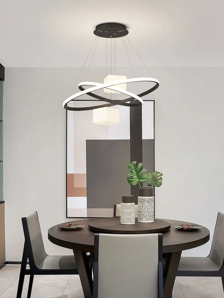 DecorBites™ LED Chandelier: Modern White Hanging Light for Living Room Kitchen, Indoor Decor Lamps