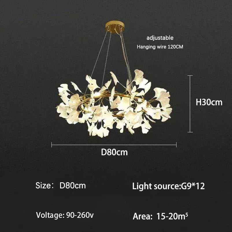 DecorBites™ Ginkgo Branch Leaf LED Ceiling Chandelier - Modern Nordic Design for Home Decor