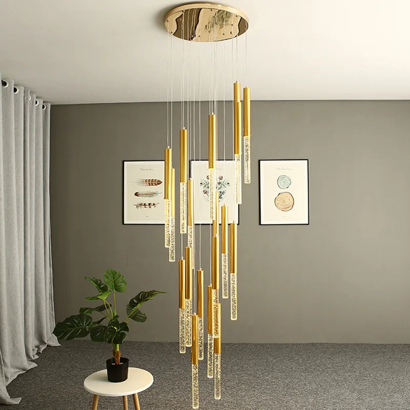 DecorBites™ Crystal Staircase Chandelier - Modern Gold LED Lighting for Living Room