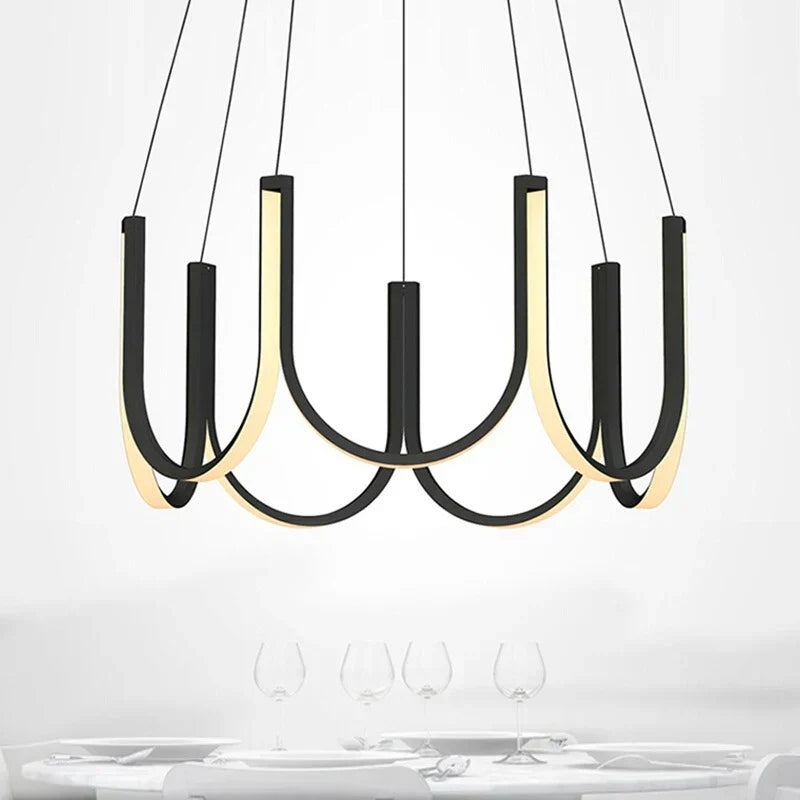 DecorBites™ LED Chandelier: Black Gold Aluminium Hanging Light, Parlor Dining Room Bedroom Lamp