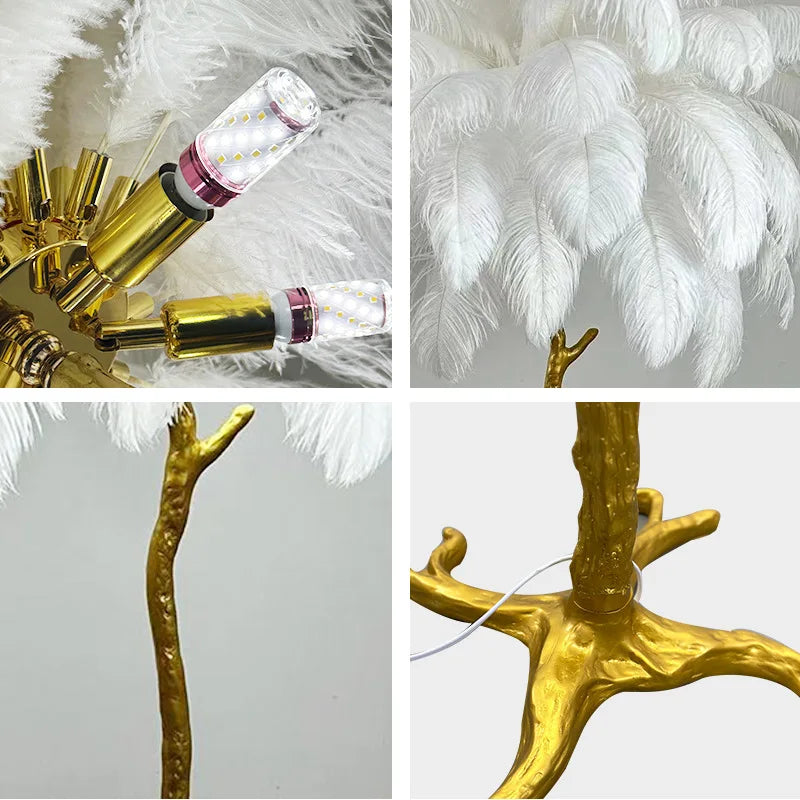 DecorBites™ Elegant Feather Floor Lamp with Adjustable Bulbs for Stylish Home Decor