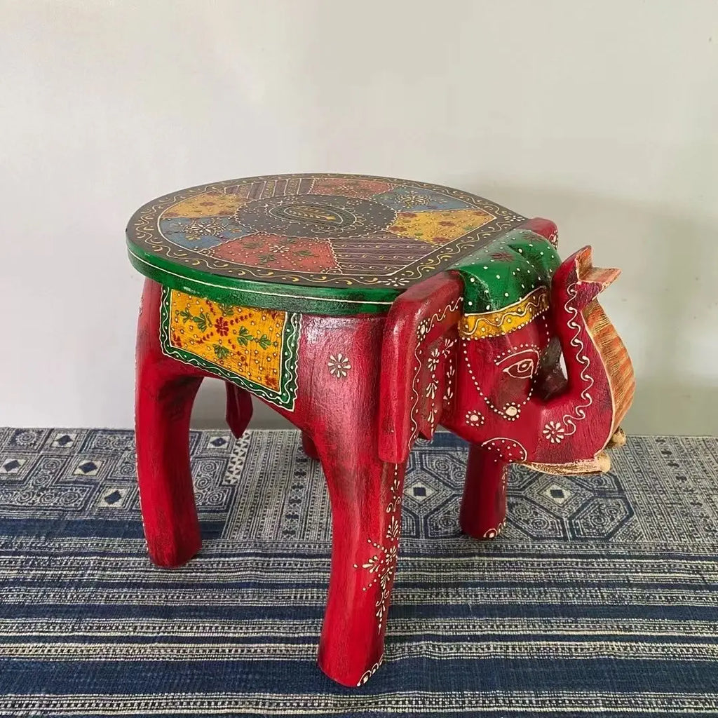 DecorBites™ Elephant Stool: Handmade Thai Style Solid Wood Low Stool Ethnic Gift Home Decor
