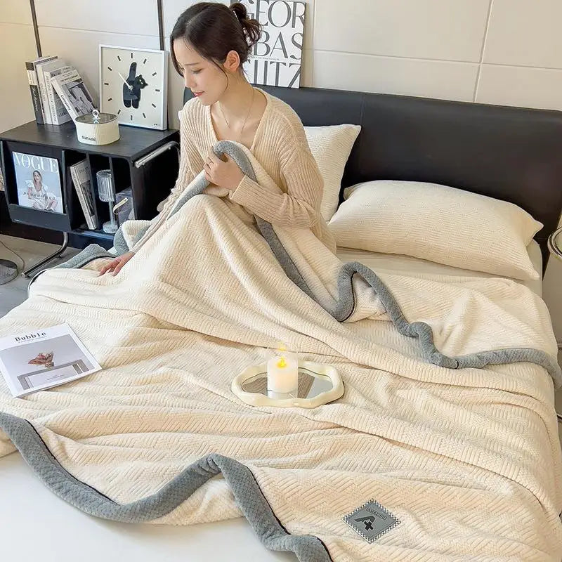 DecorBites™ Cozy Cotton Velvet Plush Blanket: Luxuriously Soft and Warm Light Blanket