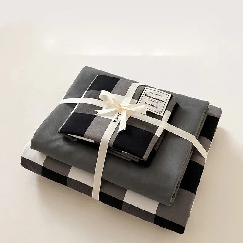 DecorBites™ Japanese Grid Print Bed Set in Washed Cotton for Summer Comfort