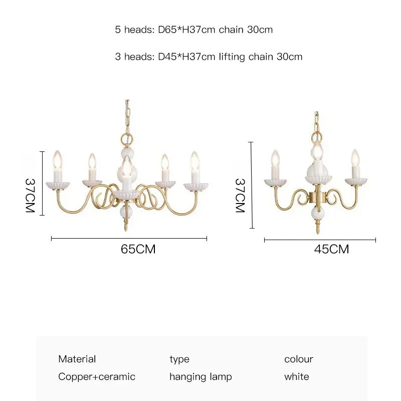 DecorBites™ Cream White Led Chandeliers, Retro Copper Pendant Light for Home Decor