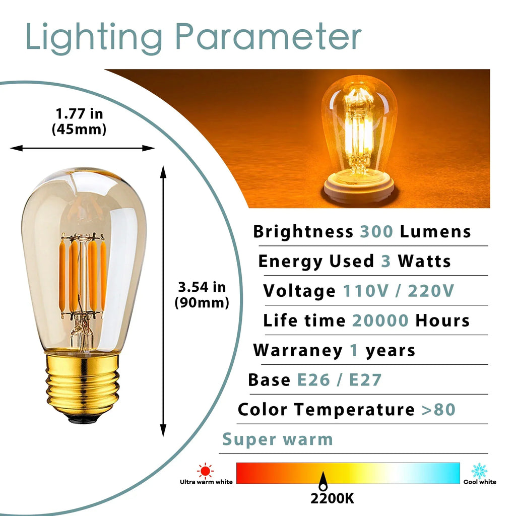 DecorBites™ LED Filament Bulb 3W ST45 Gold Dimmable E26 E27 2200K Indoor Decorative