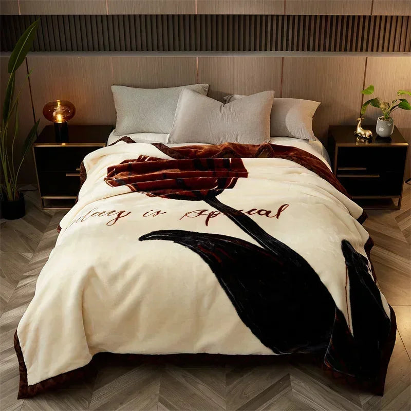 DecorBites™ Cozy Flocked Raschel Blanket | Soft & Warm Double-Sided Winter Bedding