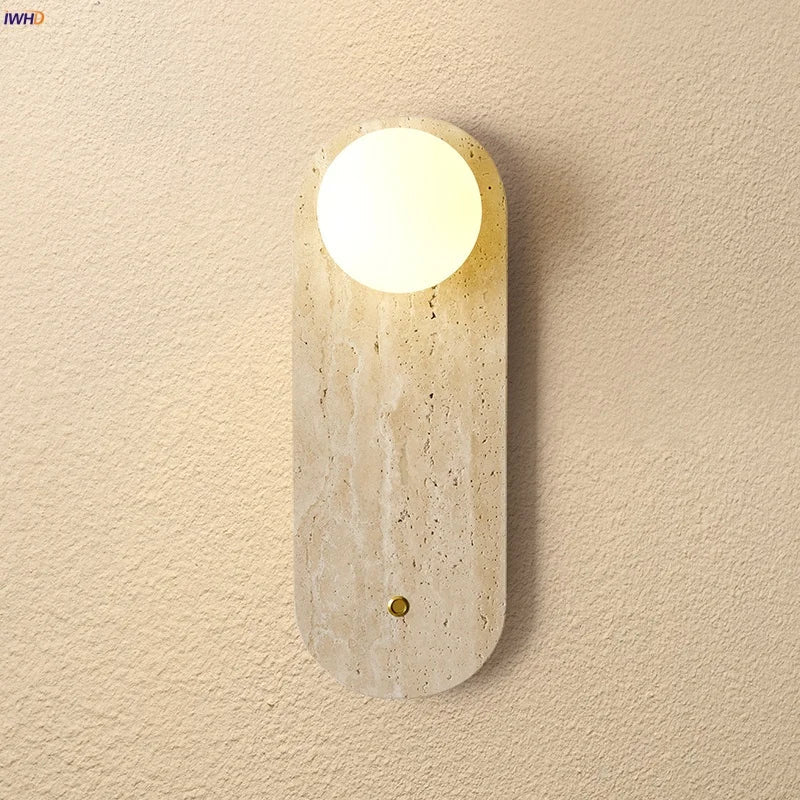 DecorBites™ LED Button Switch Wall Light in Yellow Travertine White Glass - Modern Nordic Design