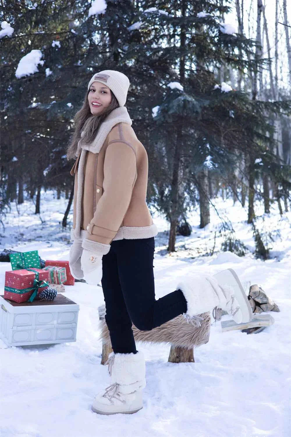 Faux Fox Fur Snow Boots Furry Warm Cotton Boots Female Outdoor Ski Boots