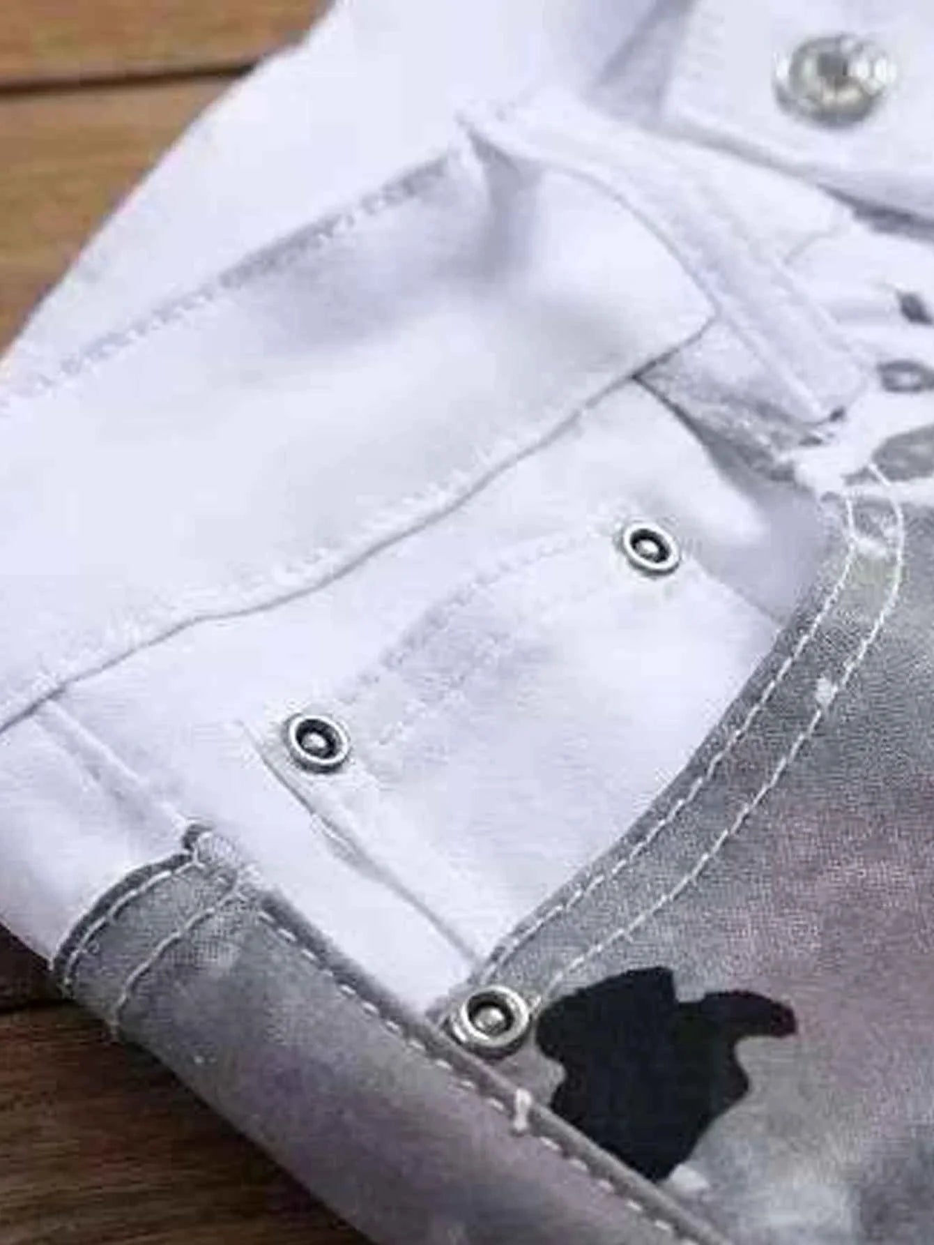 Men's Pants Casual Black And Grey Printed Denim Pants Slim Fit