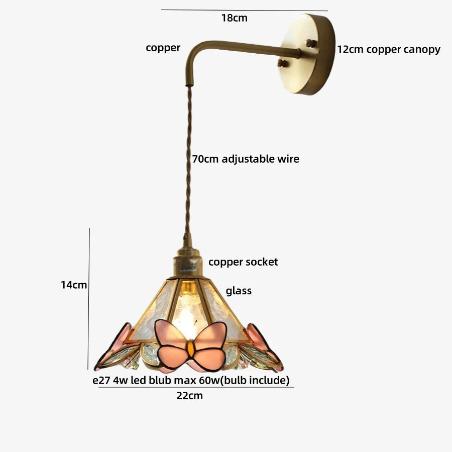 DecorBites™ LED Butterfly Glass Wall Lamp Sconce with Pull Chain Switch