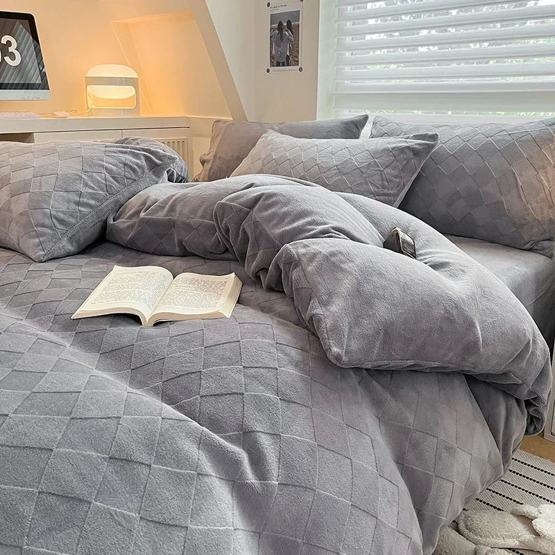 DecorBites™ High-Density Milk Fleece Warm Bedding Set for Winter