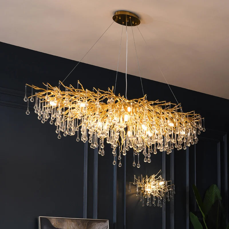 DecorBites™ Crystal LED Chandelier: Modern Light Luxury Water Drop Design for Home Decor