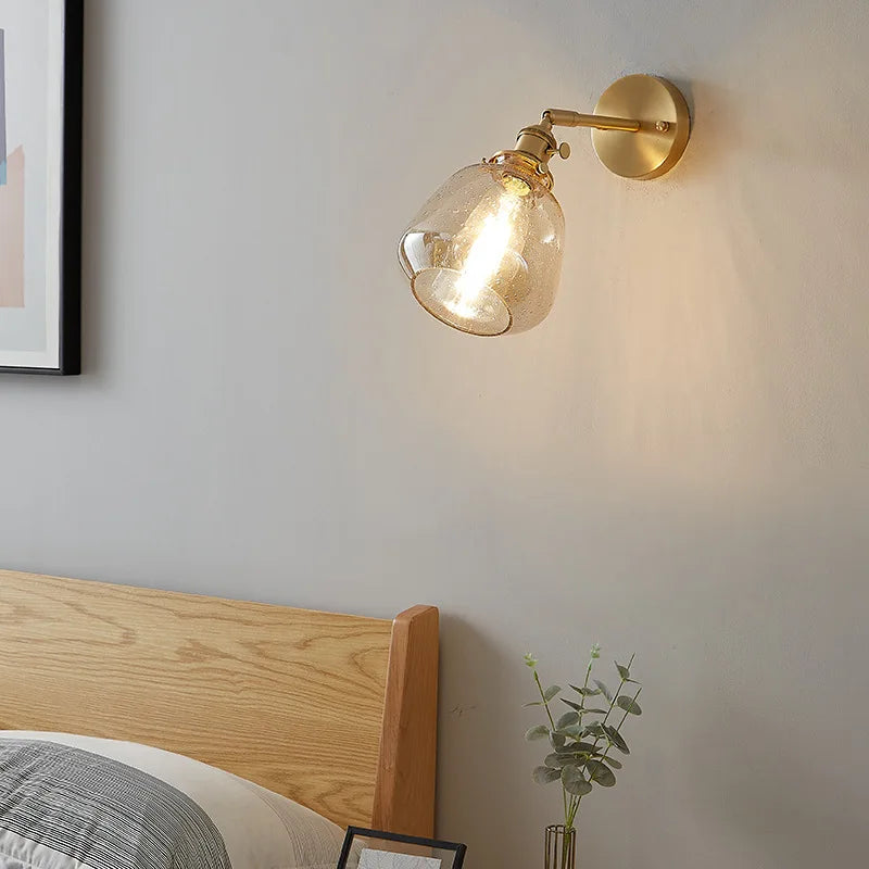 Amber textured clear glass wall sconce bedroom pull chain light